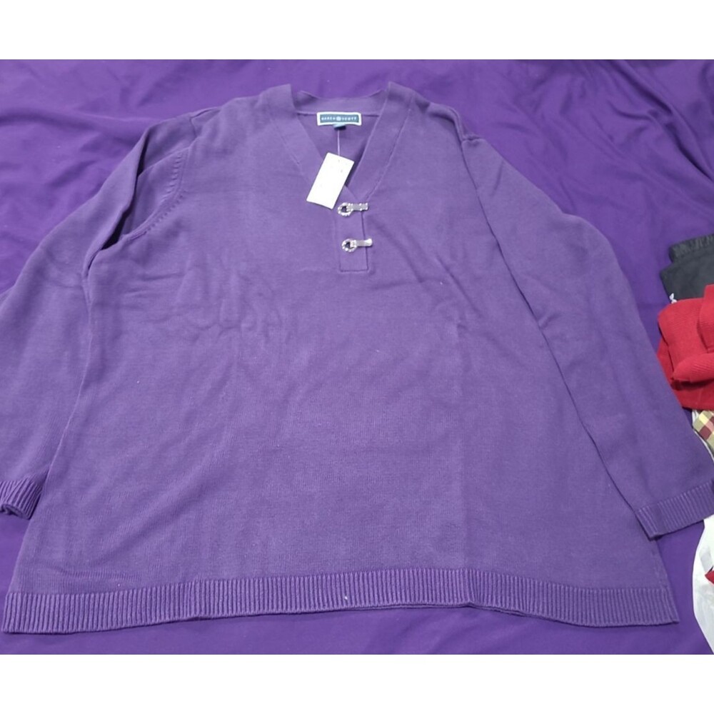 Karen Scott Eye & Hook V-Neck Long Sleeve Purple Henley Top NWT Size 4X
